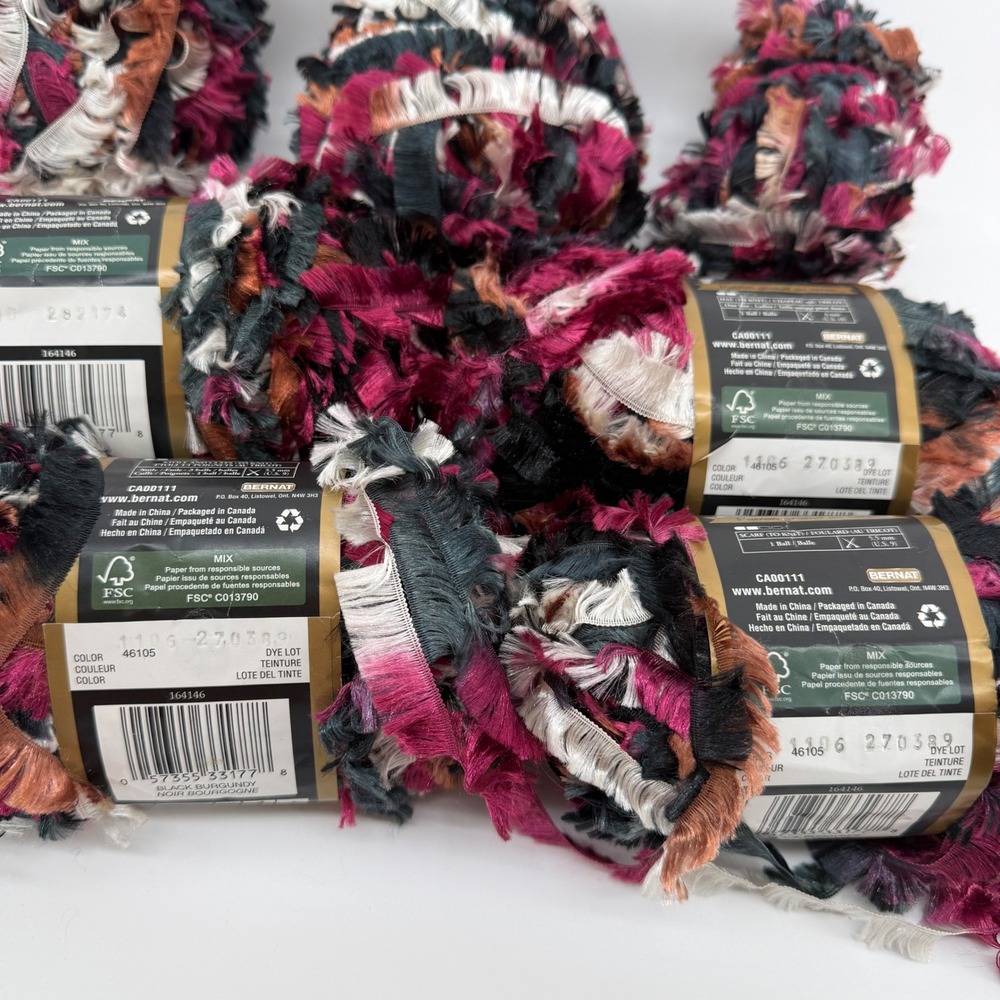 Bernat Boa Black Burgundy Fringe Yarn Lot Bulky 5 Eyelash Texture 100% Polyester
